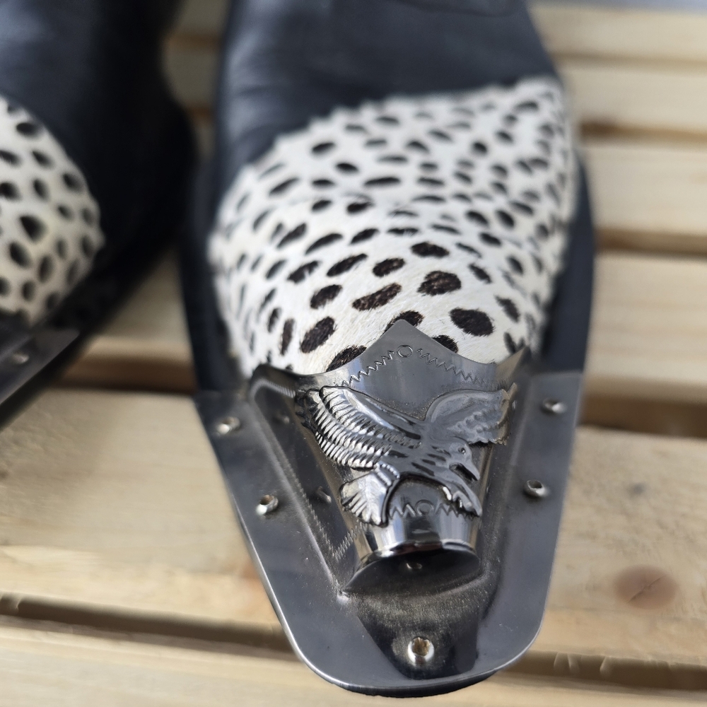Zota G737-4 Black White Leopard Hair Lace Up Pointed Toe Shoes Metal Tip Size 10 - Picture 4 of 16
